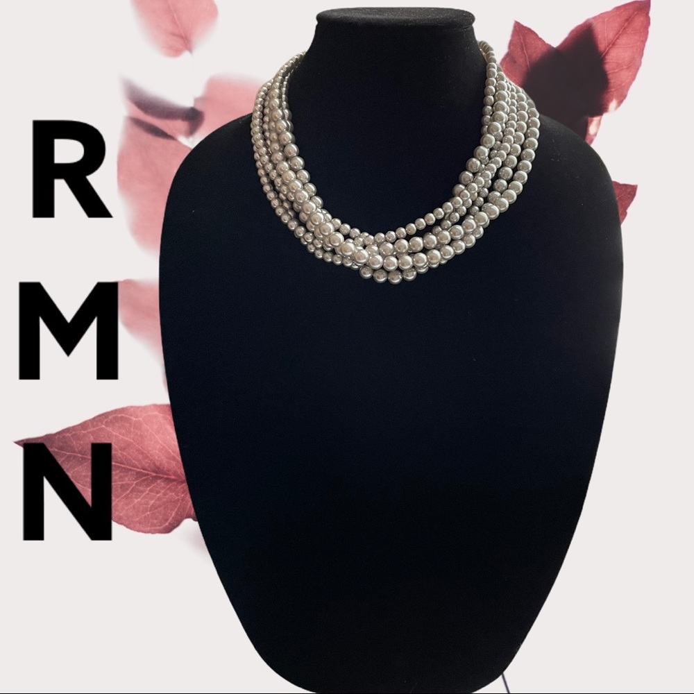 RMN multi strand gray faux pearl necklace